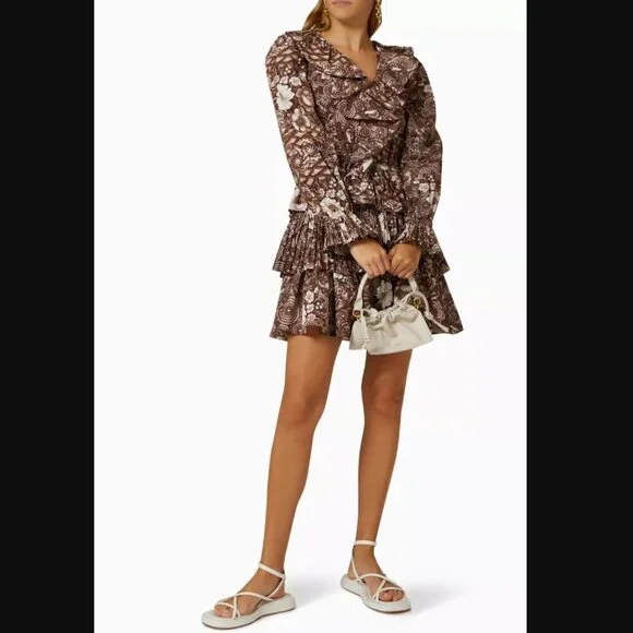 Ulla Johnson Lola Long Sleeve Floral Ruffle Mini Dress Size 4 - Picture 3 of 12